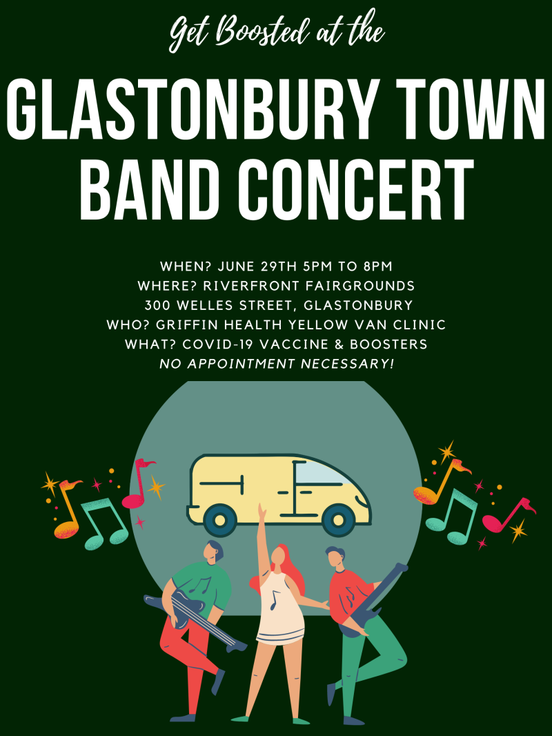 Gbury Town Band Concert - yellow van covid clinic - June 29, 2022