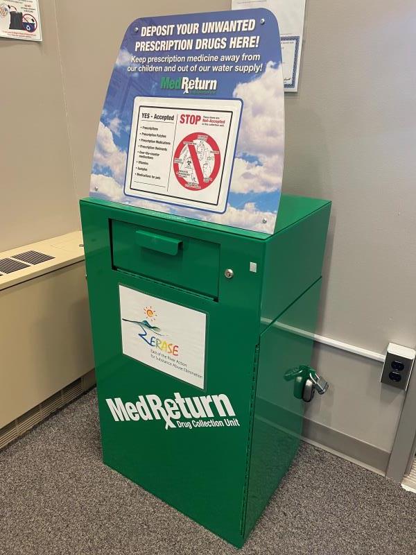 prescription drug drop-box in the Police Department lobby