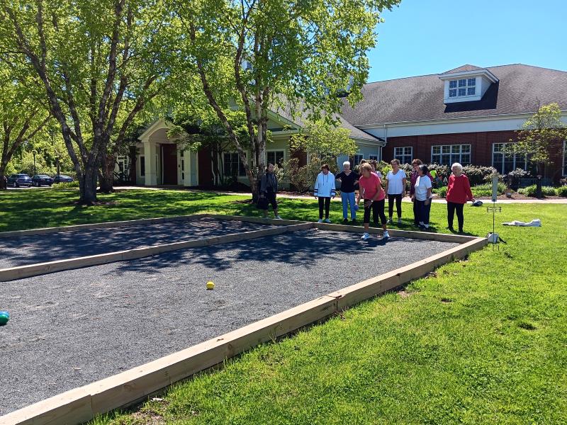 Women playing bocce at the Riverfront Community Center